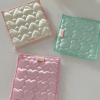 Korea Ins Style Satin Cotton Sandwich Love Quilted Coasters Dopamine Color Square Heat Pad  Home and Decoration Kitchen Utensils