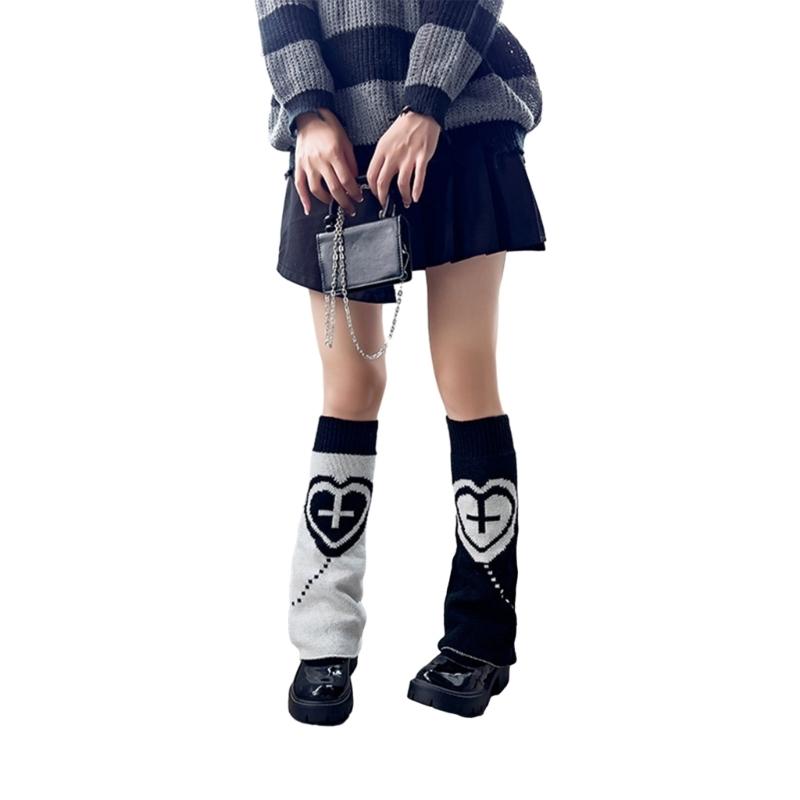 Женские модные гетры, вязаные длинные носки с сердцем, теплые студенческие носки для девочек в стиле 90-х годов, вечерние повседневные носки Y2K, уличная одежда, подарок Q