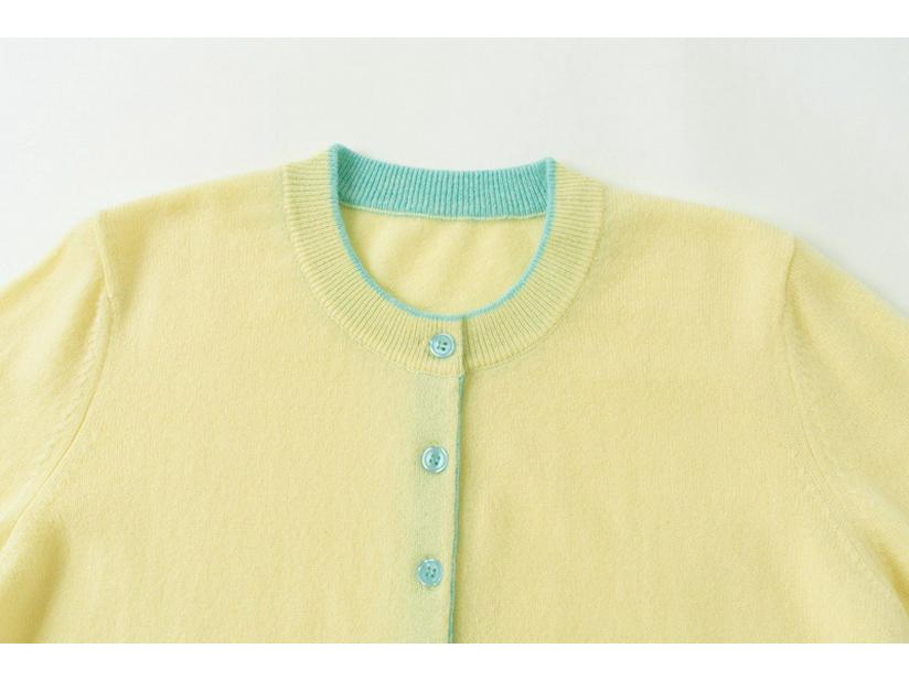 Women's Pure Cashmere Color Block Knit Cardigan - Button-Up, Round Neck, Versatile for Autumn and Winter.