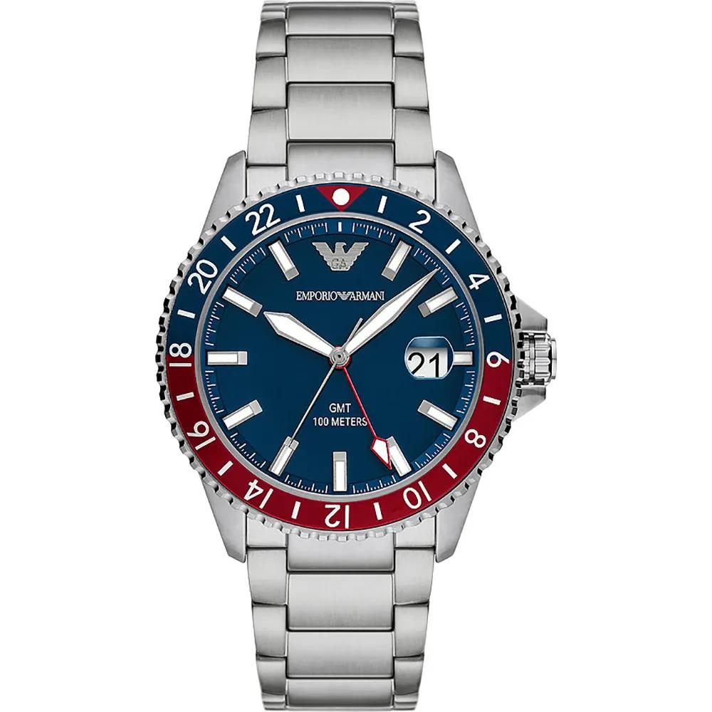 

Мужские кварцевые часы Emporio Armani Diver GMT Синие с металлическим браслетом AR11590 синий