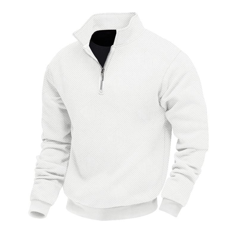 Autumn and Winter American Retro Heavy Jacquard Long-sleeved Lapel Zipper Men s Loose Casual Sweater S белый