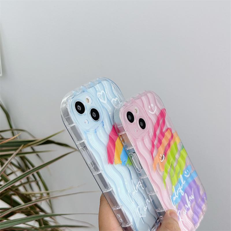Husa de telefon Moskado de lux Rainbow Graffiti Smile pentru Iphone 14 Plus 13 12 14 11 Pro Max Transparent Wave Pattern Soft Tpu Cover