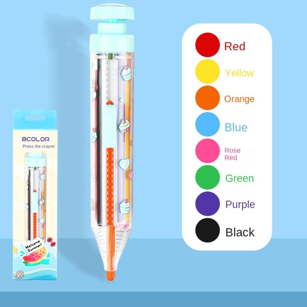 1Pc 8 In 1 Multicolor Crayons Creative Push Style DIY Replaceable Oil Pastel Colored Pencil for Kids Graffiti Painting Tools