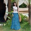 Fashion suit White V-neck short-sleeved T-shirt Women's summer new high-waisted and thin floral skirt two-piece set