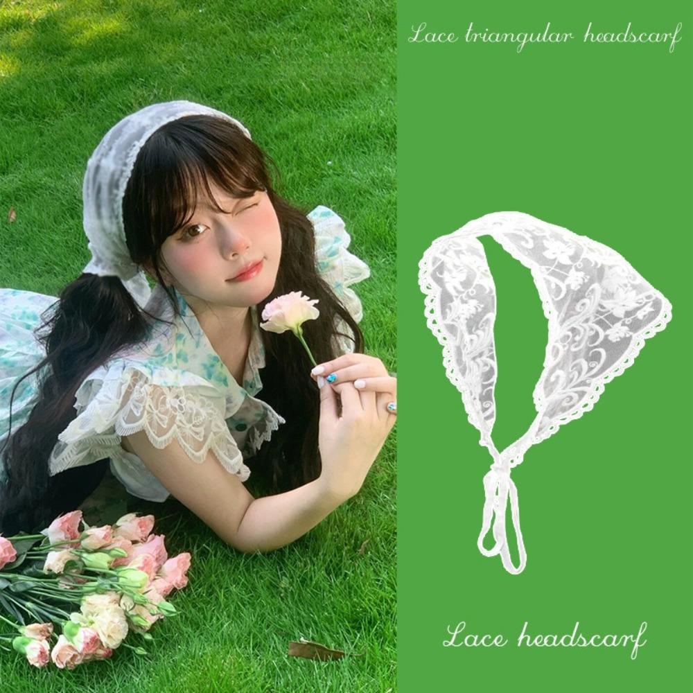 

Turban Lace Triangle Bandana Flower Triangle Scarf Sweet Lace Hair Scarf Girls