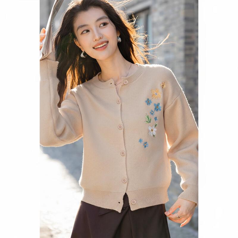 MKN Women's Embroidered Floral Knit Cardigan Sweater