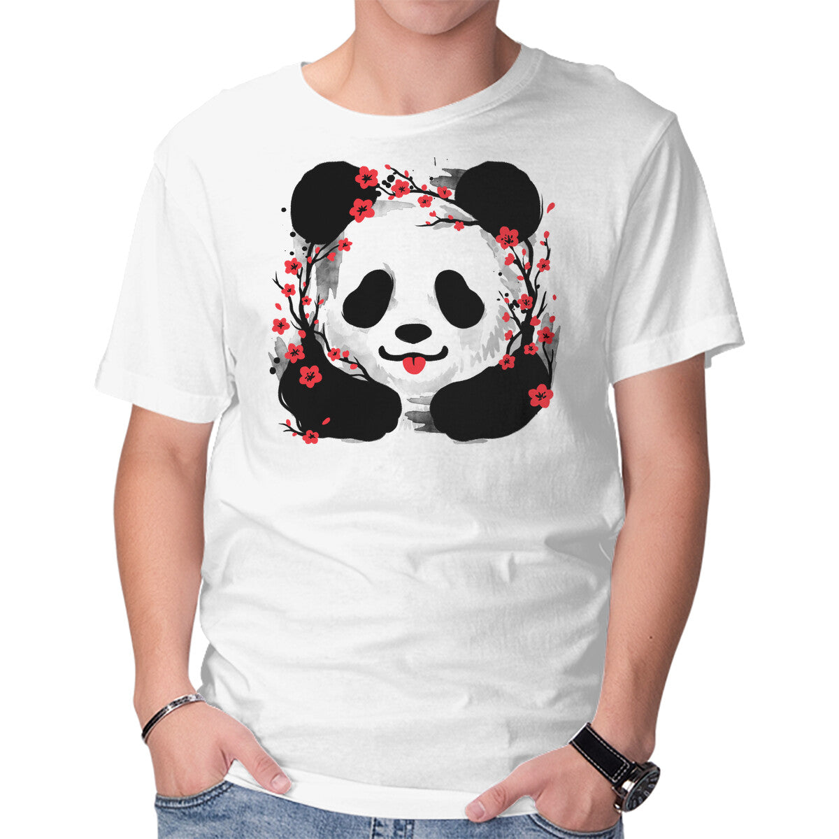 Unisex Crew Neck T-Shirt Sakura Panda Graphic Short Sleeve Casual Tee XXXXL