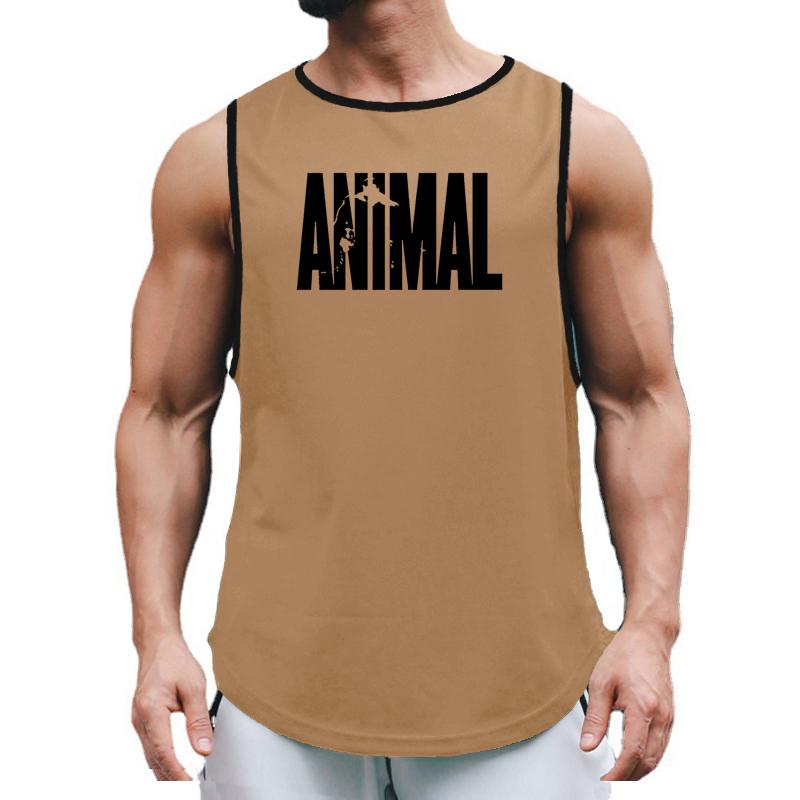 Muscleguys ANIMAL Letter Printed Summer Mens Gym Tank Tops Mesh Quick Dry Sports Clothing Bodybuilding Sleeveless T Shirt Fitness Singlets