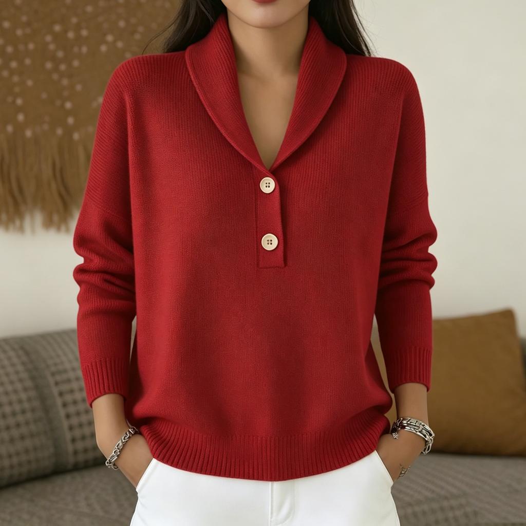 Women's Casual V Neck Button Long Sleeve Knit Pullover Sweater Soft Comfortable Lightweight Top for Everyday Wear