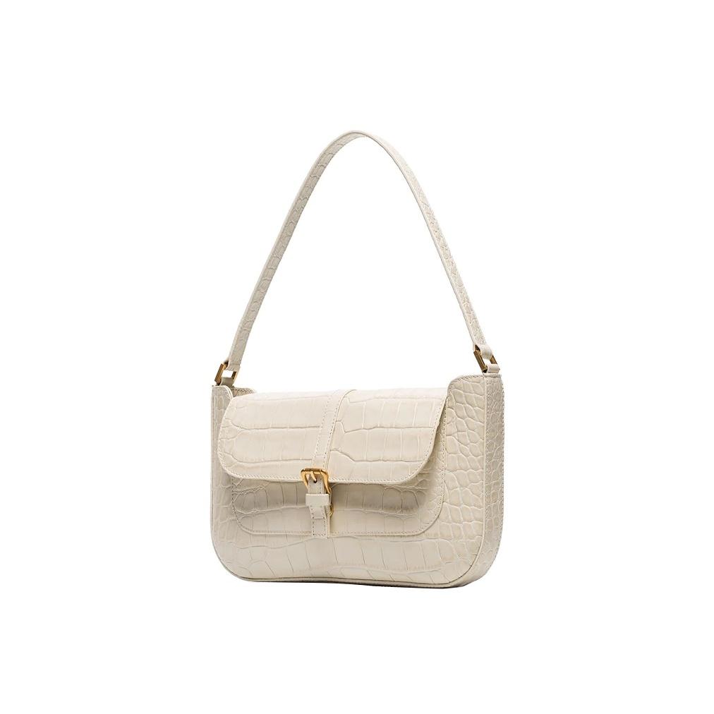 By Far Miranda Series Leather Crocodile Embossed Shoulder Bag Women Handbags Off-White 19FWMDASCEDMEDCE