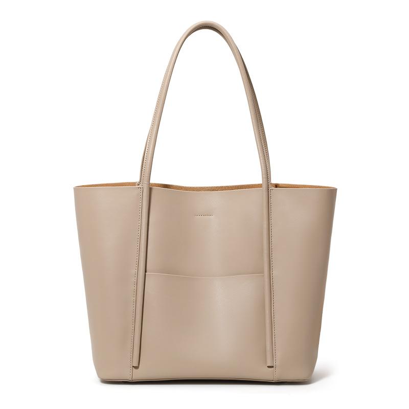 Minimalist Leather Tote Bag with Front Pocket