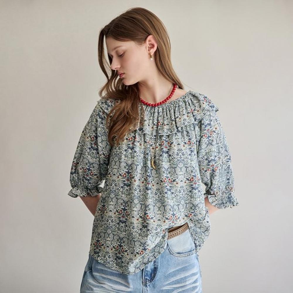Maxza Botanical Floral Shirring Blouse Zf08qb007na minted/FREE