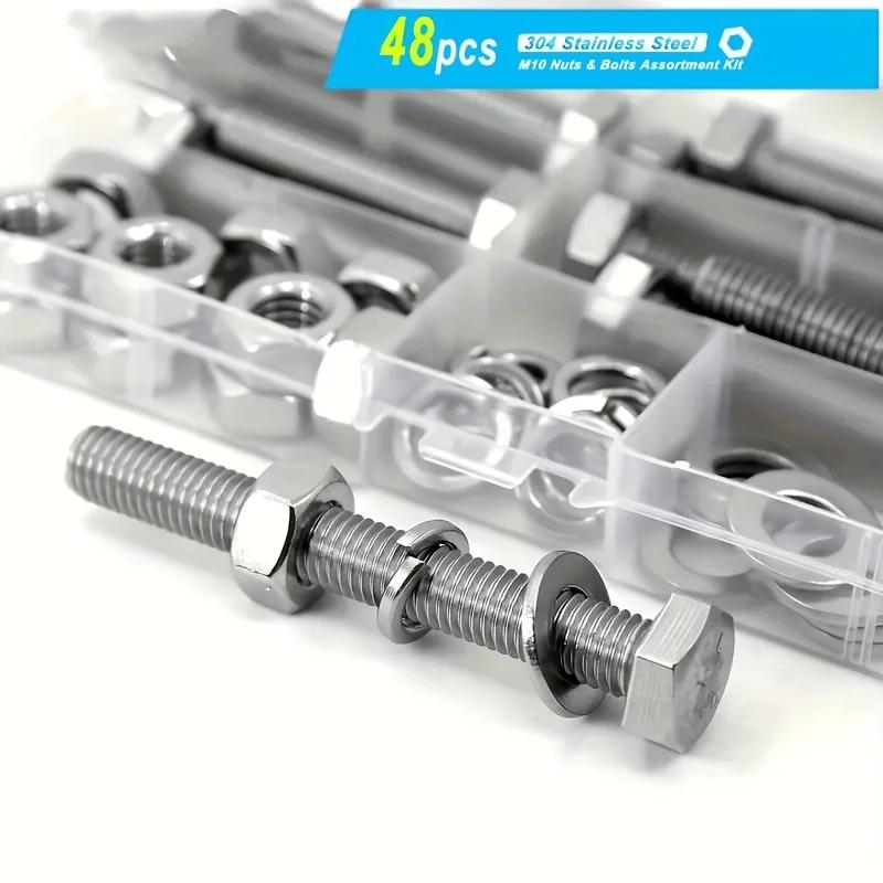 48-620 Pcs Heavy Duty Screws and Nuts Kit, 304 Stainless Steel Bolts, Including 8 Most Common Size Screw Sets, M6, M8, M10.