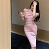 Pure Desire Style Sexy Diagonal Neck Dress Women's Summer Korean Version Design Feeling Off the Shoulder and Thin Versatile Hip-wrapped Medium and L