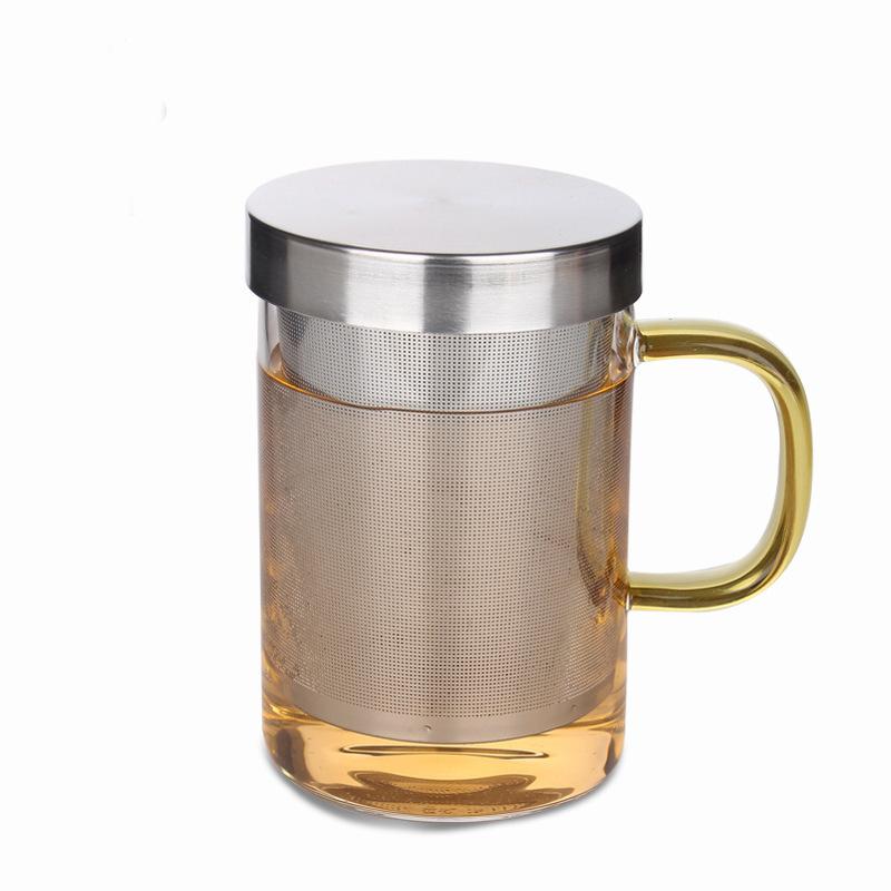 High borosilicate glass elegant cup home office single layer stainless steel filter transparent high temperature resistant flower teacup