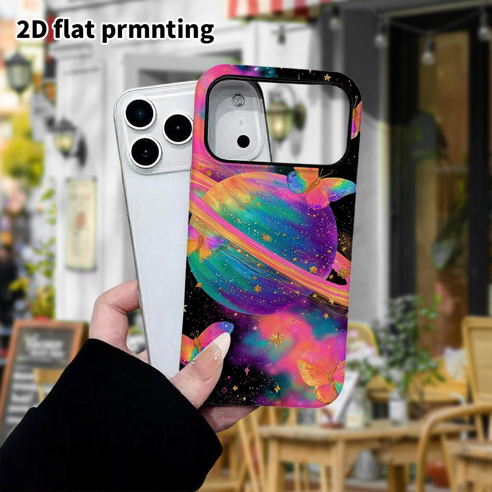 Phone Case: 2D Flat Design Suitable for iPhone 18, 17, 16, 15, 14, 13 Pro Film Protective Case, Couple Style, Rainbow Saturn, Christmas and Halloween 