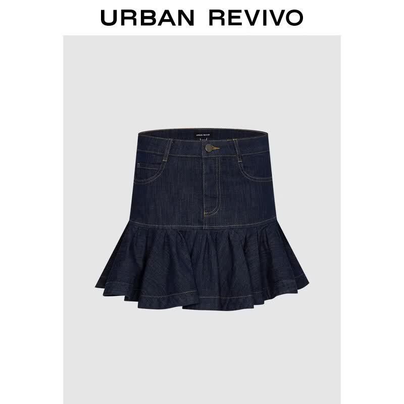 UR2026 Women s Classic Pleated Denim Skirt S