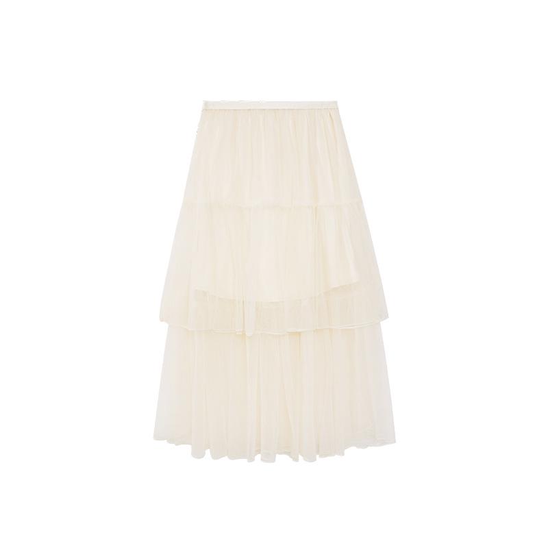 2025 Summer French Socialite Mesh Midi Skirt - Fashionable See-Through Design for Women