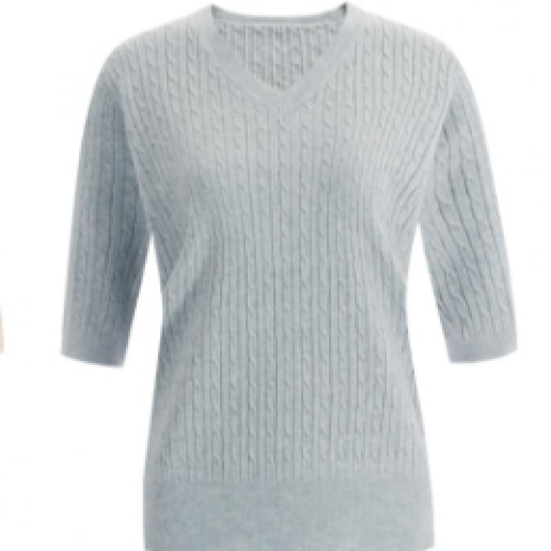 Shop Women V Neck Basic Cable Cashmere ShorT sleeVe KniT T shirT Beige Frb Wkn