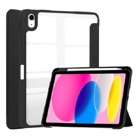 Stoßfeste durchsichtige Hülle für iPad 11. A16 2025, Klare Hybrid-PC-Rückseite + TPU-Stoßfänger mit integriertem Stifthalter, Dreifach faltbare Ständerabdeckung