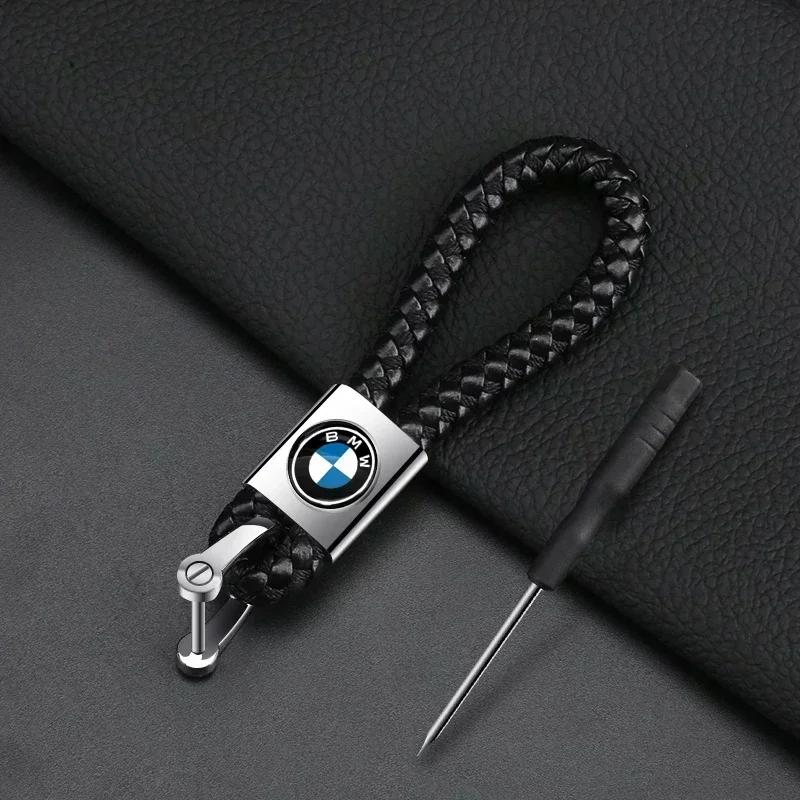 For BMW E36 E46 E90 E60 E39 F30 F10 F20 X5 E70 E53 G30 E91 E92 E93 Metal Leather Car Keychain Key Ring Decor Car Accessories