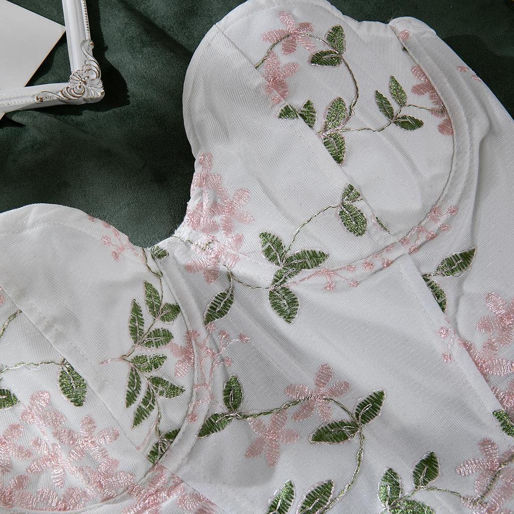 Embroidered Fishbone Steel Ring Backless Strap Top - Sexy, High-End Design