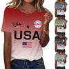 Women’s Casual Short Sleeve Printed Top Crewneck Loose Fit T Shirt with USA Letter and Flag Graphic Design for Everyday Wear