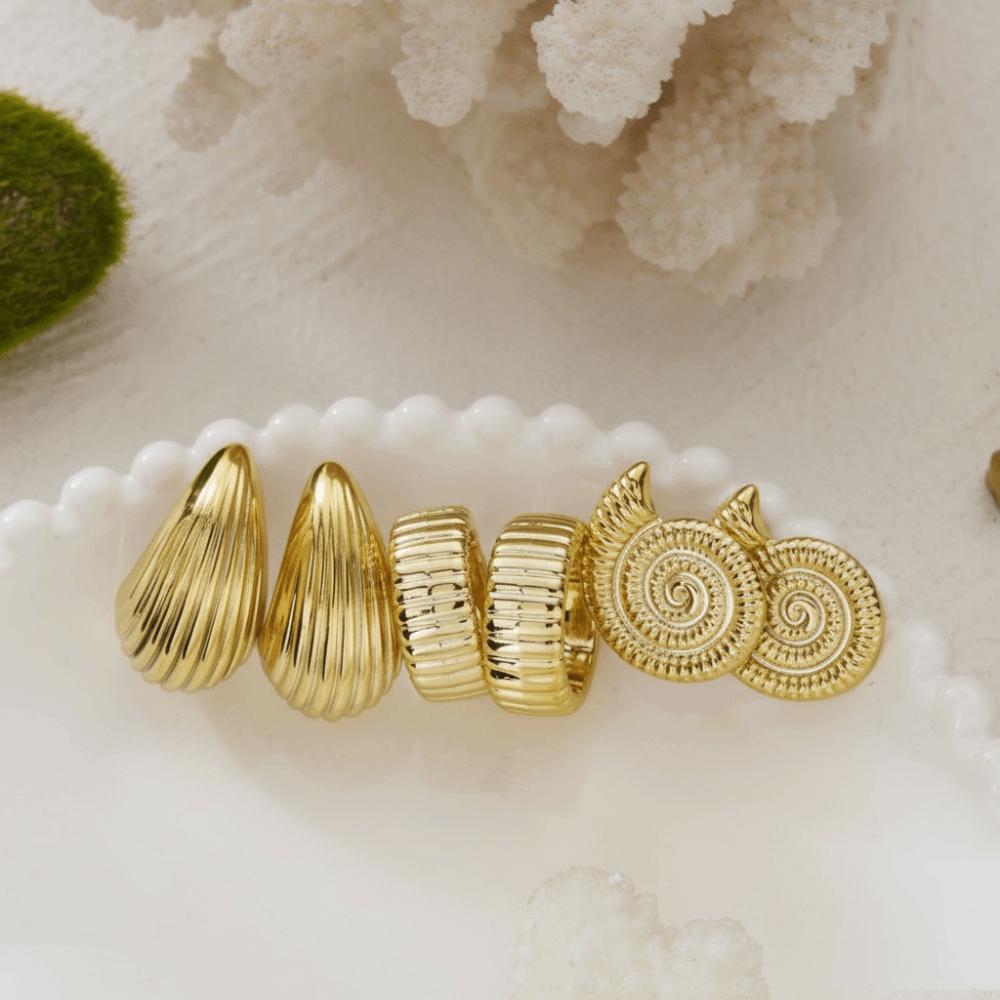 Starfish Starfish Earrings Golden Seashell Dangle Earrings Retro C-Shape Earrings Set  Summer
