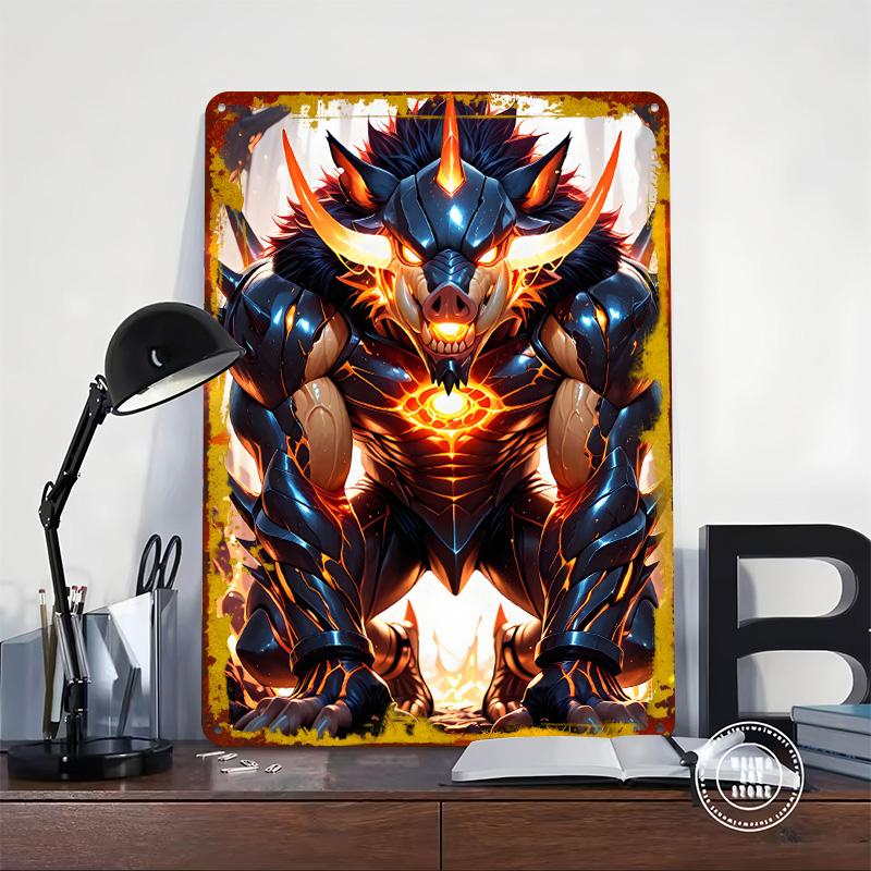 Armored Boar Warrior Metal Poster Customized Wall Art Retro Vintage Tinplate Signs for Decoration Garage Decorations Coffee Bar
