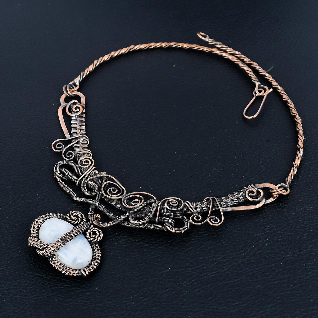 Rainbow Moonstone Necklace Gemstone Jewelry, 999 Copper Wire Wrapped Necklace, Adjustable Handmade Beautiful Jewelry Chain Necklace