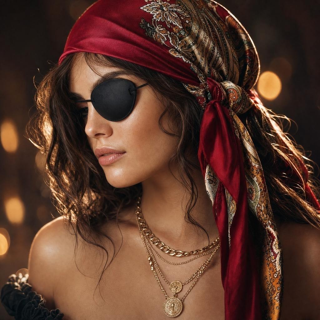 Set di Accessori Costume da Pirata Include Foulard Bandana Cintura in Vita Collana Braccialetto e Benda sull'Occhio per Festa di Halloween Cosplay