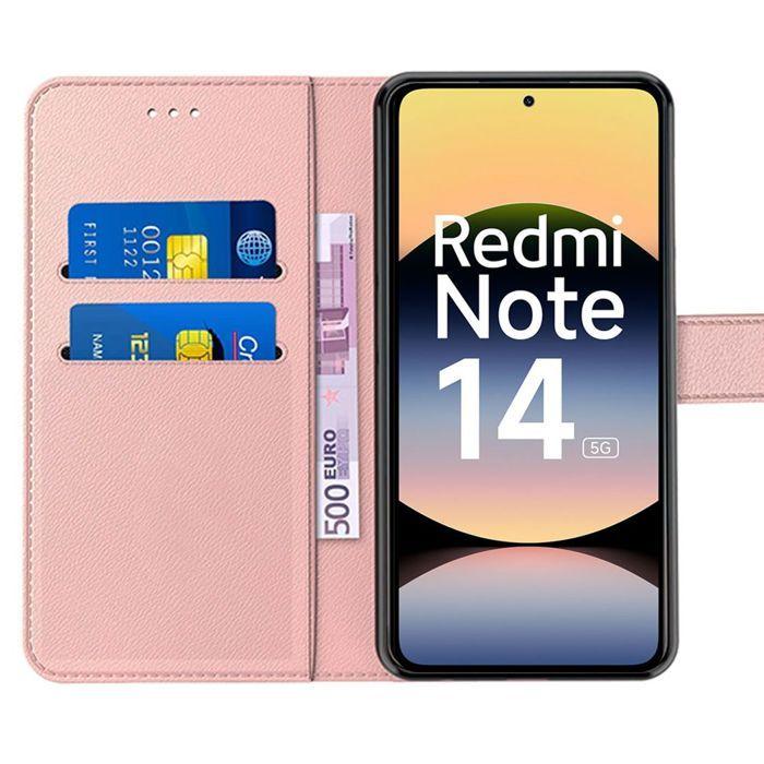 Coque de protection - E.F.CONNECTION - Pour Xiaomi Redmi Note 14 5G - Cuir PU Rose - Antichoc - Anti-Rayures