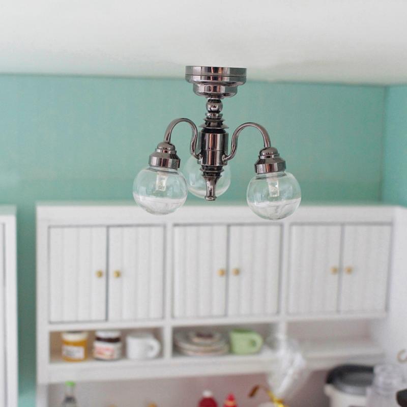 1:12 Dollhouse Mini 3 Arm Ceiling Lamp Chandelier Led Lamp Wall Light Decor Toy