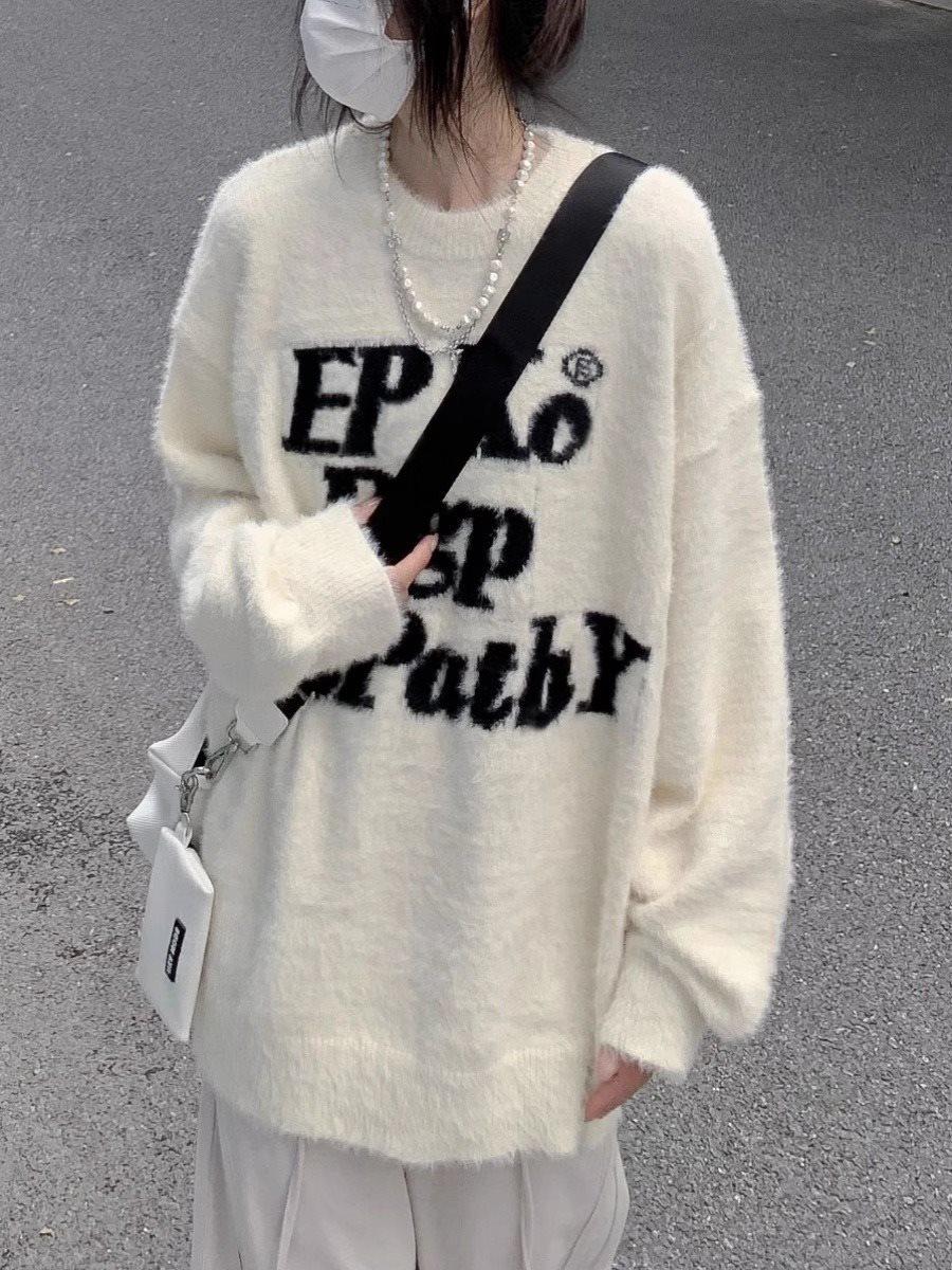 

Women s High-Street American Letter Mink Sweater, Autumn/Winter 2025, Thick Knit Base Shirt. XXL (suggested 130-155 jin)