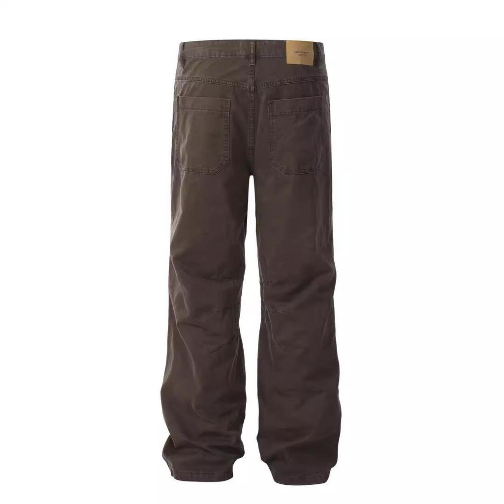 2026 Men Soild Color Cargo Pants Men High Street Comfortable Loose Fit Wide Leg Pants Side Pockets Trousers Man Workwear Pants