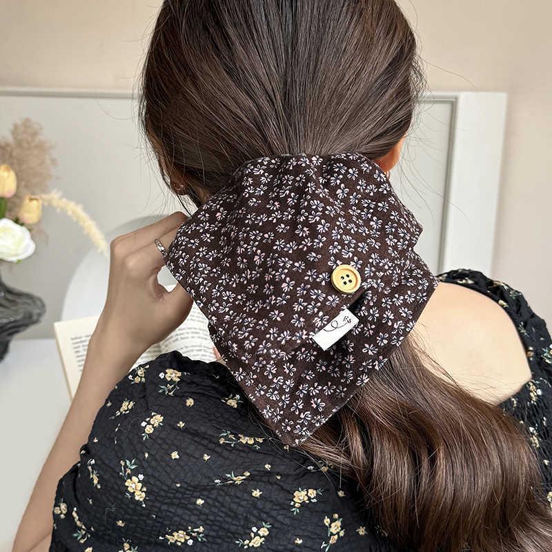 Korean Style Floral Square Scarf Hair Tie Scrunchie for Low Ponytails света кофе