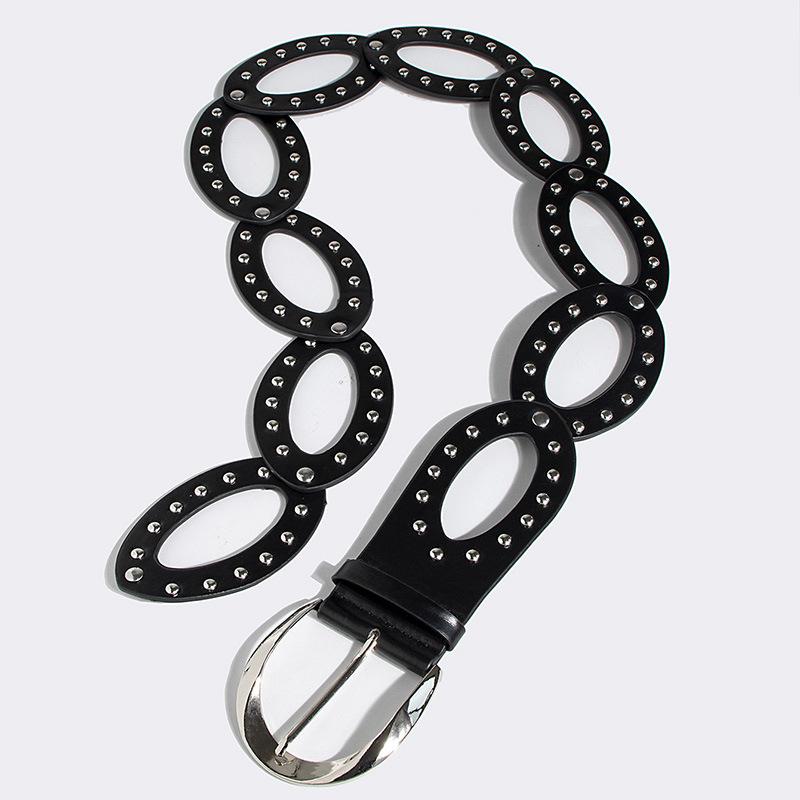 Belt for Women with High-end Belt for Women with Versatile Decorative Rivets Handsome Belt for Women with Belt Splicing Hot Girls Wide Belt