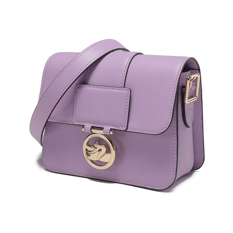 Longchamp Box Trot Serie 18 Knopfklappe Verstellbarer Schultergurt Kalbsleder Kleine Quadratische Tasche Damen Umhängetasche Flieder 10174HAU356