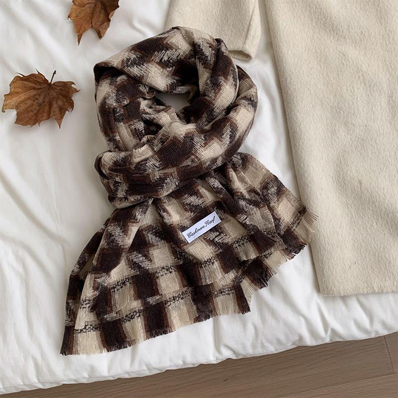 Temperament Houndstooth Plaid Scarf Winter Girls New High End Korean Style Shawl Scarf Couple Style Men