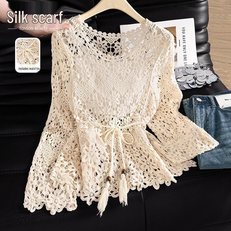 Siboshe Women s Bohemian Hollow-Out Knit Top Free Size
