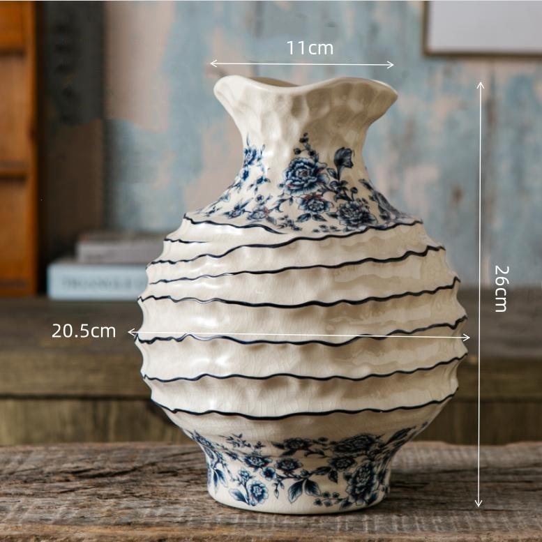 

Ceramic Decorative Vase Vintage Blue and White Porcelain Jar Flower Vase Wave Crease Flowerpot Home Decoration Accessories