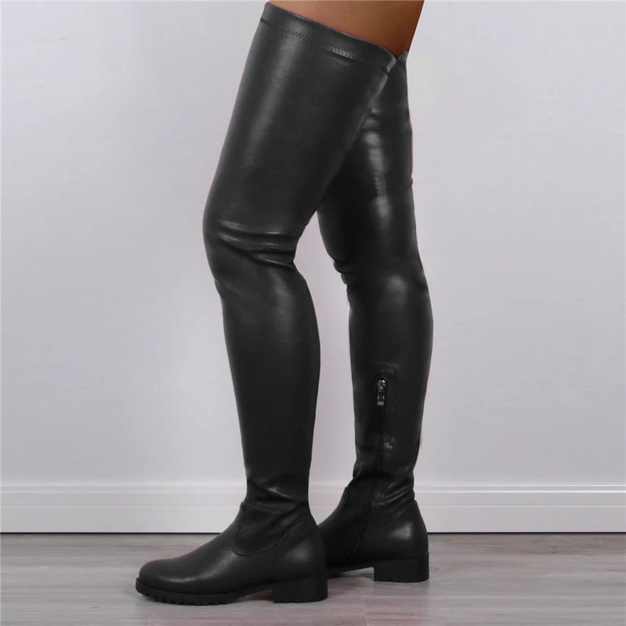 Fashion 2024 Winter Over the Knee Women Boots European Platform Zipper Ladies Shoes Comfort Square High Heels Elastic Leather Long Boots