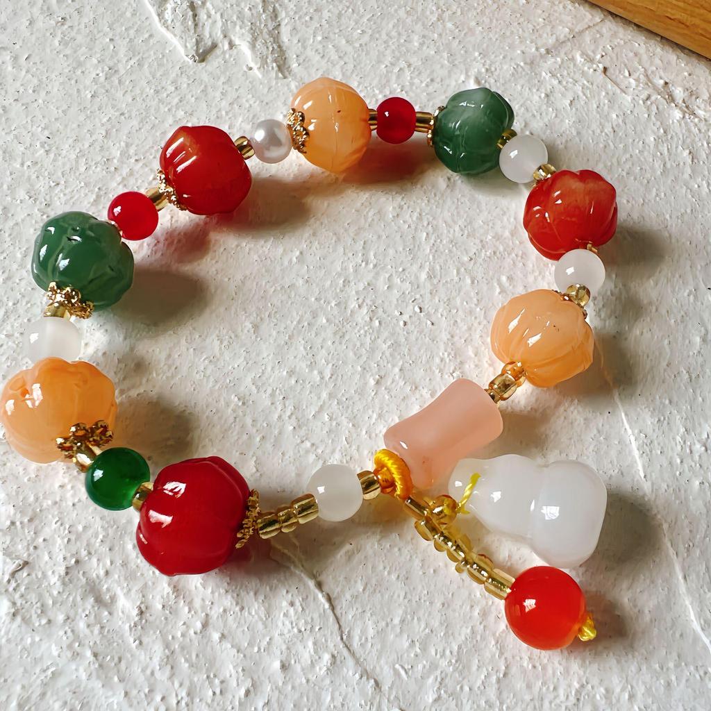 Exquisite Golden Silk Jade Beaded Bracelet with Safety Tassel for Women & Men