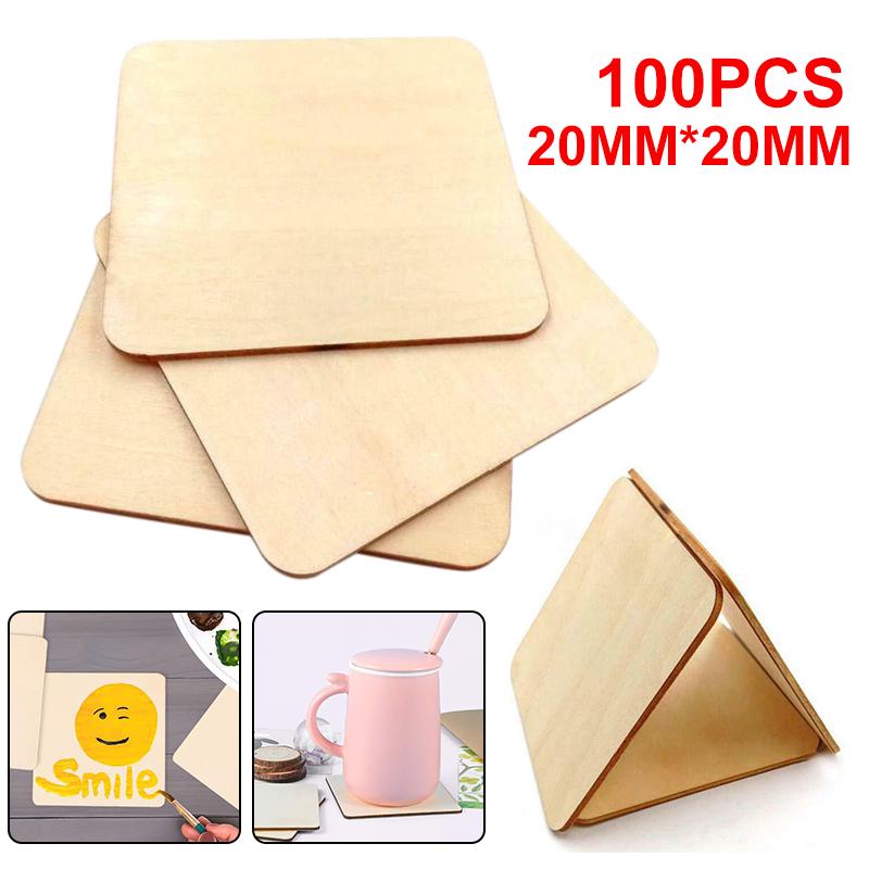 

PDTO 100x Деревянная пустая табличка Квадратные деревянные куски Теги DIY Ремесло Пирография Проекты