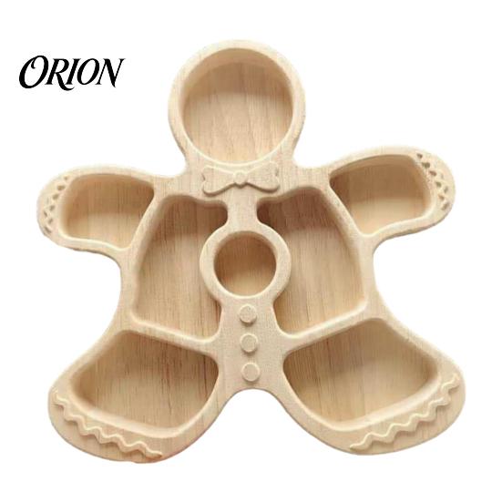Rustic Kitchen Table Decor Wooden Christmas Divided Tray, Gingerbread Man Santa Xmas Tree Compartment Snack Decorative Nut Serving Dishes Platter,