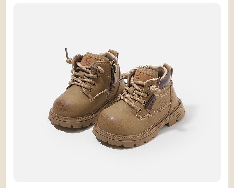Toddler Boys' & Girls' Fleece-Lined Leather Boots - New Autumn/Winter Short Martin Style in Big Yellow.