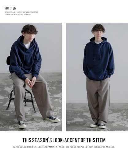 Improves Men's Navy Pullover Hoodie, Solid Fleece Lining, SIDE23-089