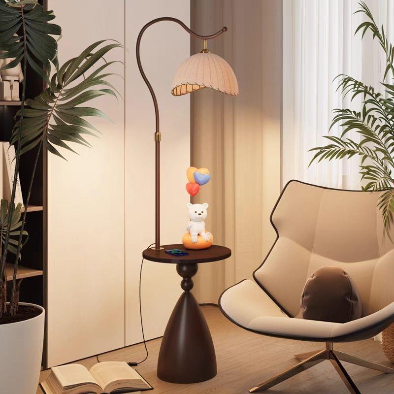 Retro American-Style Floor Lamp with Integrated Storage and Bedside Table Combo