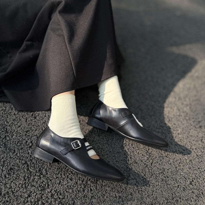 

Johnature Genuine Leather Comfortable Low Heel Shoes Retro Commuter Versatile Women s Shoes 35 чёрный
