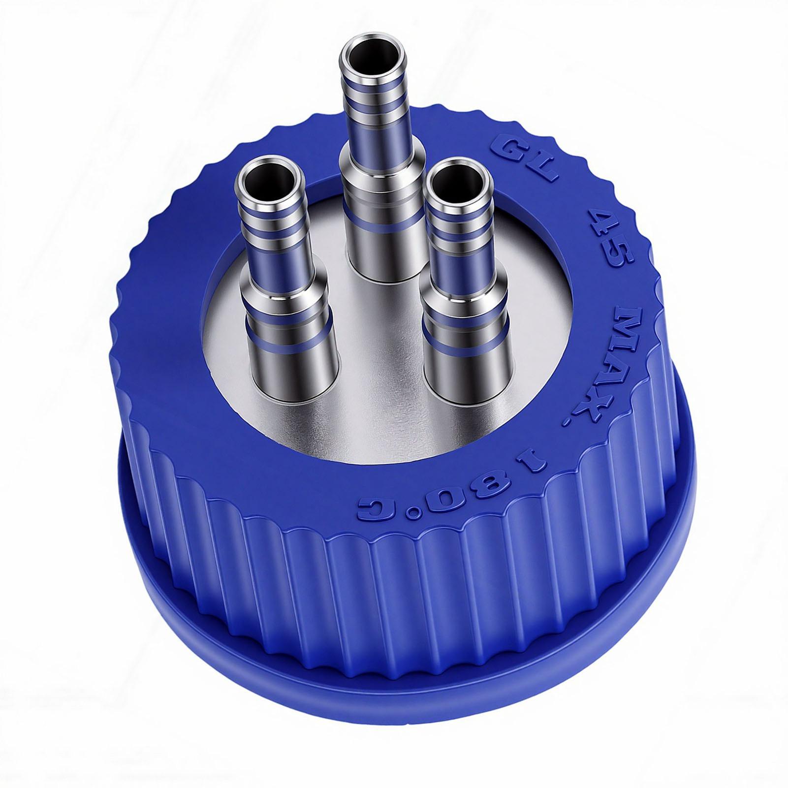 GL45 Safety Feeding Cap with 3 Port 304 Stainless Steel Interface Sampling Liquid Mobile Phase Filling Cap 6-8mm Diameter Medium Size Stainless steel+PP